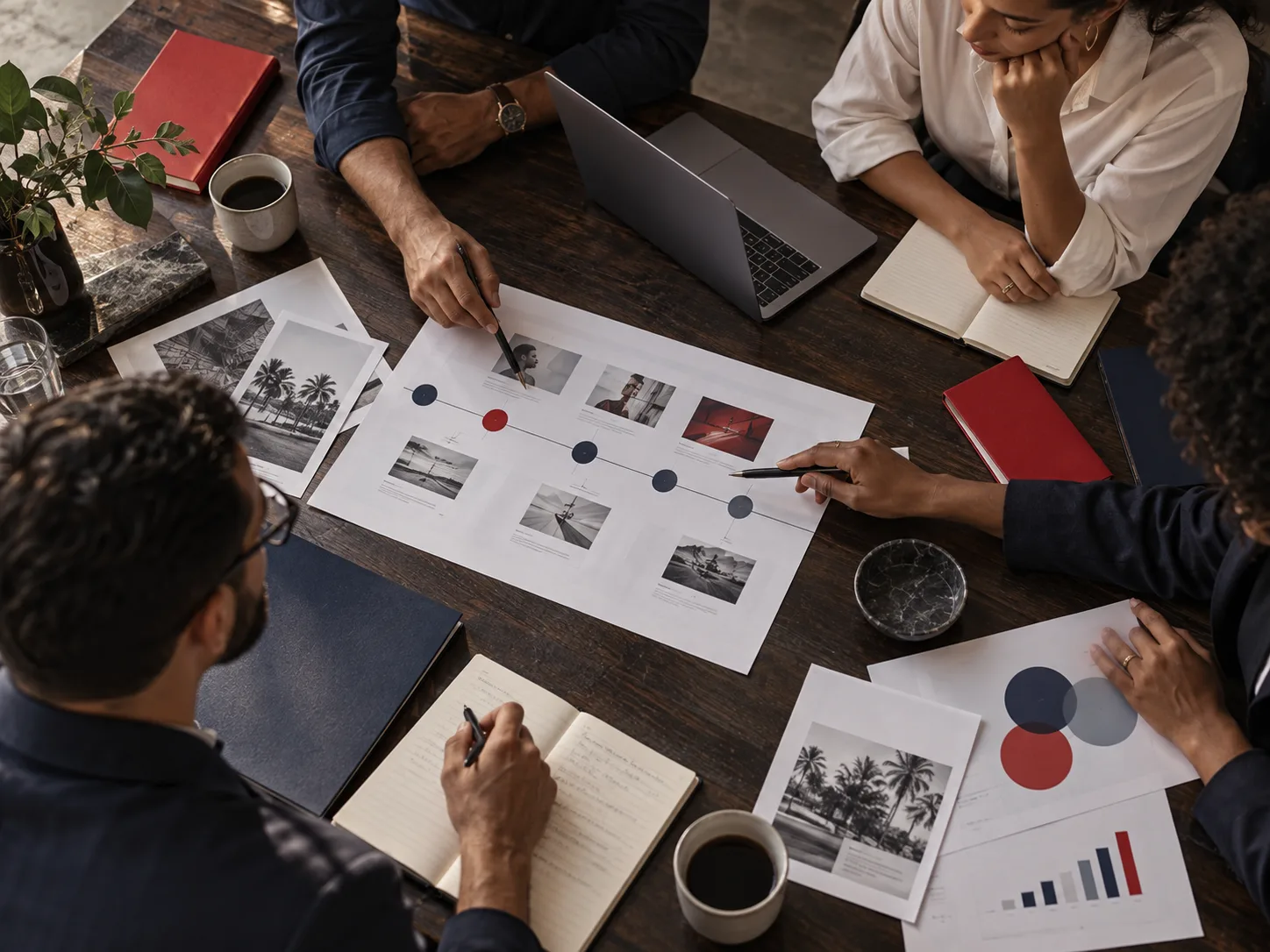 Equipo trabajando en la estrategia y el crecimiento de una marca