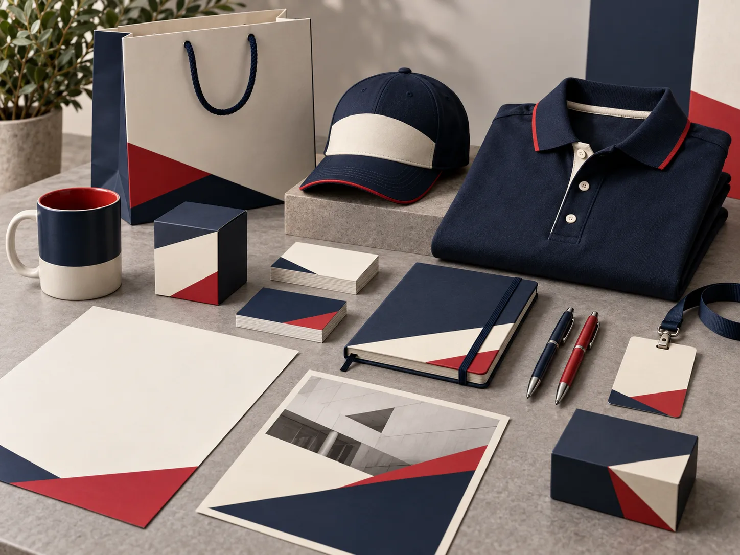 Conjunto de uniformes, tazas, agendas, papelería y artículos promocionales